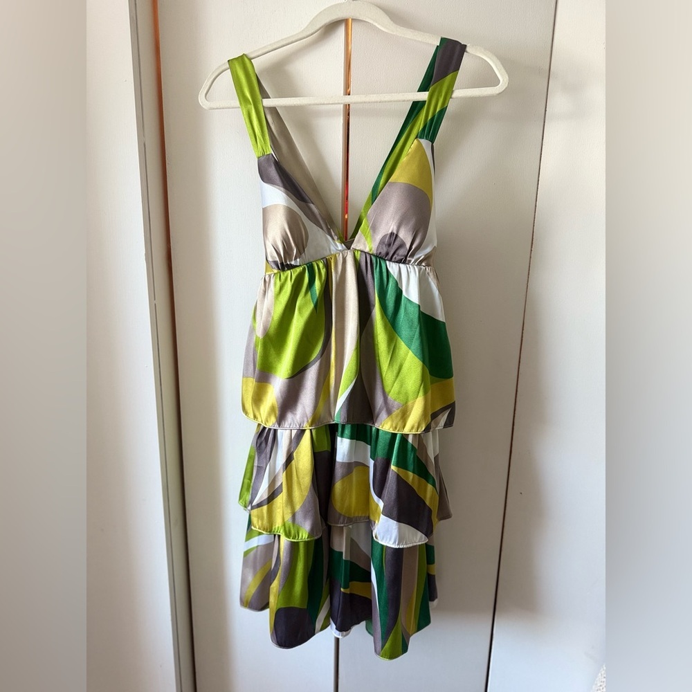 Y2K Vintage 2000s Colorful Alyn Paige New York Tiered Frills Mini Dress (S/5-6)